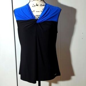 Calvin Klein- Womens Royal Cobalt Blue & Black Sleeveless twist blouse  Sz.Large